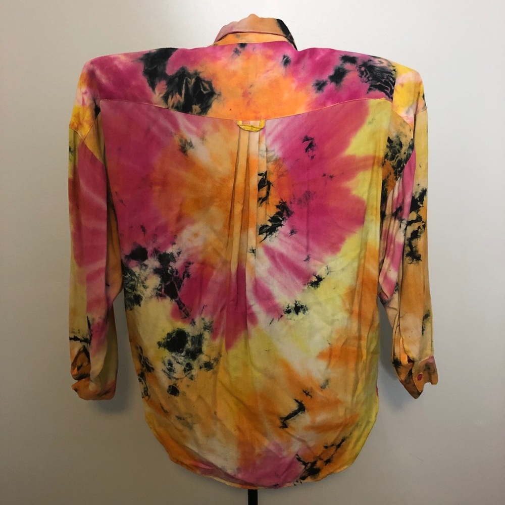 Vintage 80’s Fuchsia Orange Black Tie Dye Top